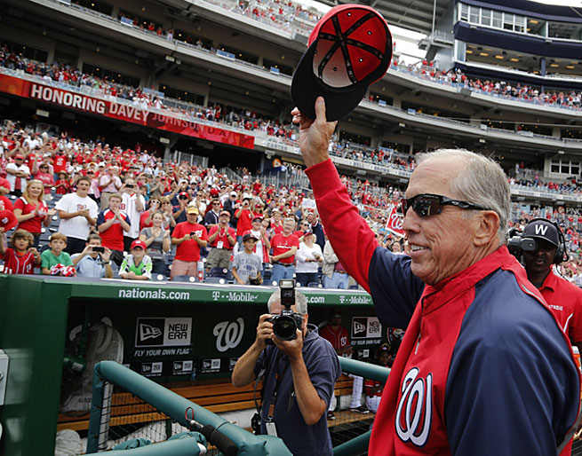 The Nationals honored Davey Johnson on Sunday before his last home games as Washington's manager.